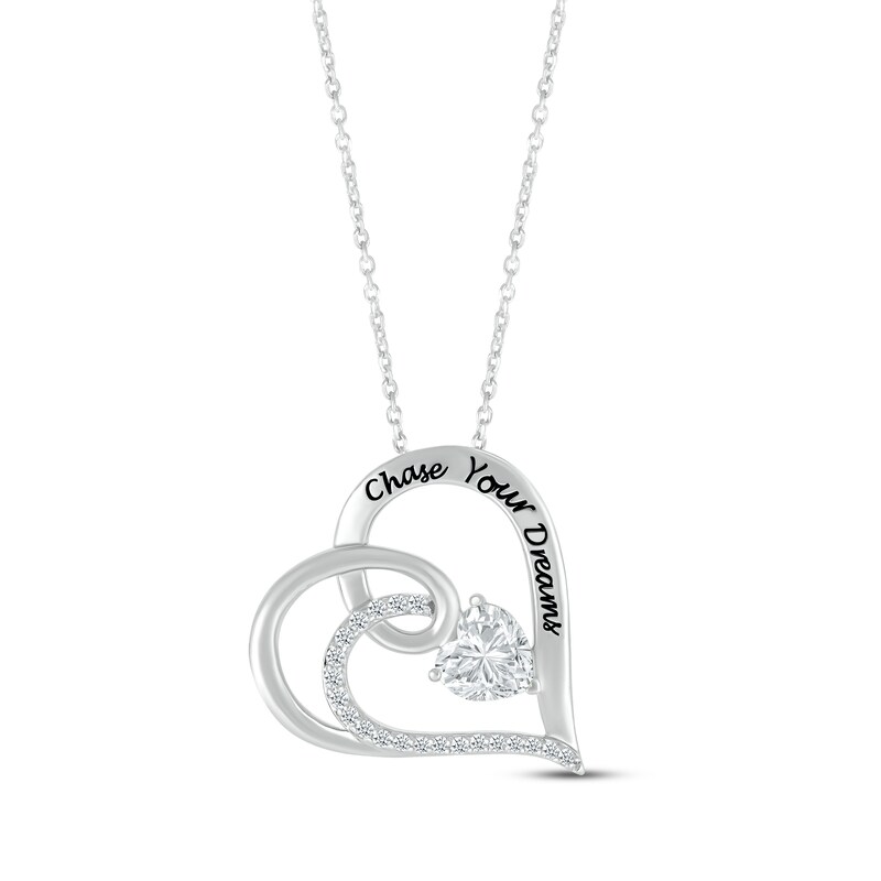 Main Image 1 of Heart-Shaped & Round-Cut White Lab-Created Sapphire Heart Necklace Sterling Silver 18”