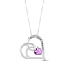 Thumbnail Image 1 of Heart-Shaped Amethyst & Round-Cut White Lab-Created Sapphire Heart Necklace Sterling Silver 18”