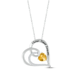 Heart-Shaped Citrine & Round-Cut White Lab-Created Sapphire Heart Necklace Sterling Silver 18”
