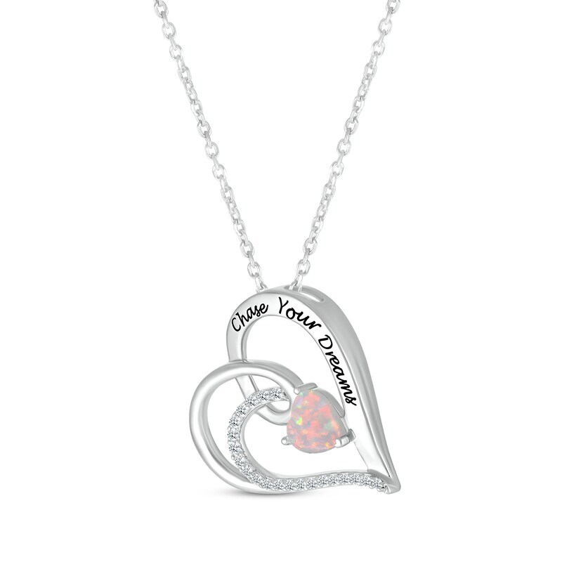 Main Image 2 of Heart-Shaped Lab-Created Opal & Round-Cut White Lab-Created Sapphire Heart Necklace Sterling Silver 18”