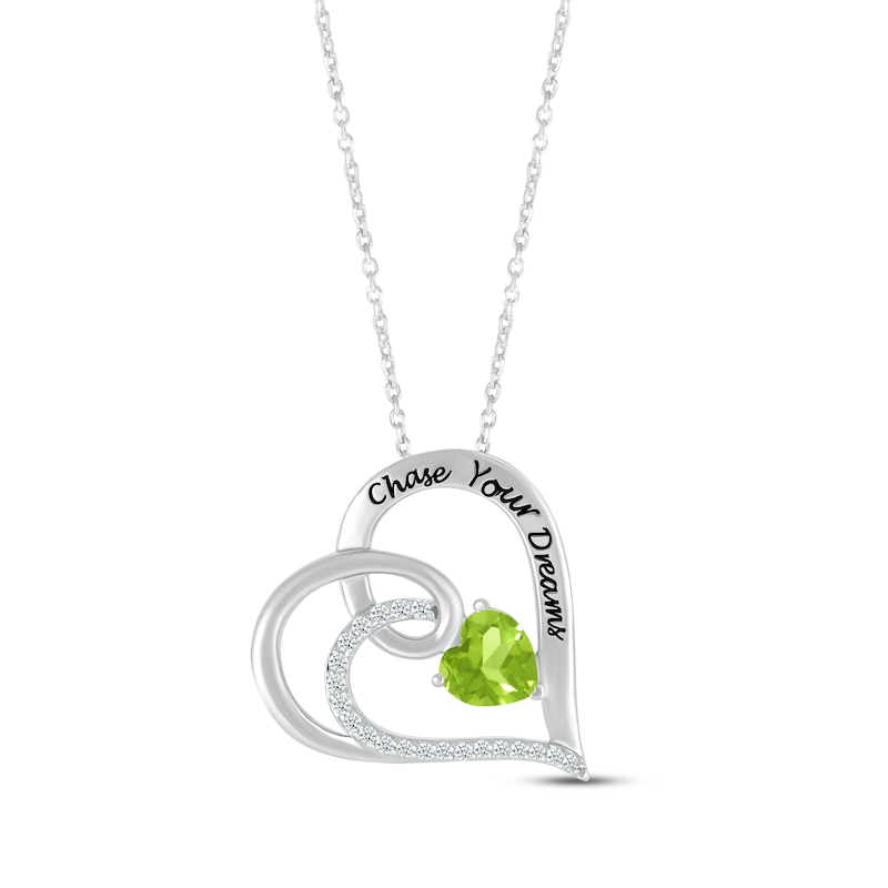Main Image 1 of Heart-Shaped Peridot & Round-Cut White Lab-Created Sapphire Heart Necklace Sterling Silver 18”