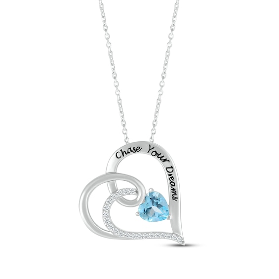 Heart-Shaped Swiss Blue Topaz & Round-Cut White Lab-Created Sapphire Heart Necklace Sterling Silver 18”