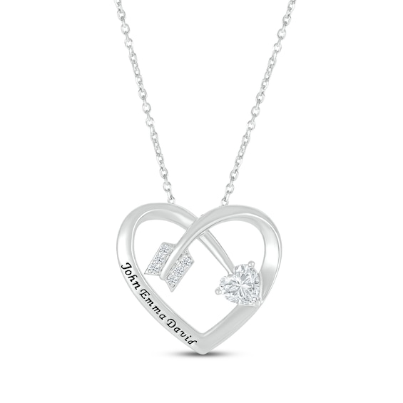 Heart-Shaped & Round-Cut White Lab-Created Sapphire Heart & Arrow Necklace Sterling Silver 18”