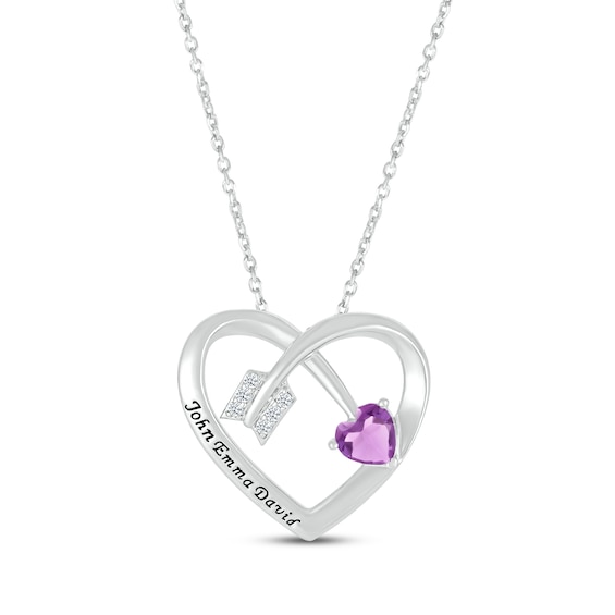 Heart-Shaped Amethyst & Round-Cut White Lab-Created Sapphire Heart & Arrow Necklace Sterling Silver 18”