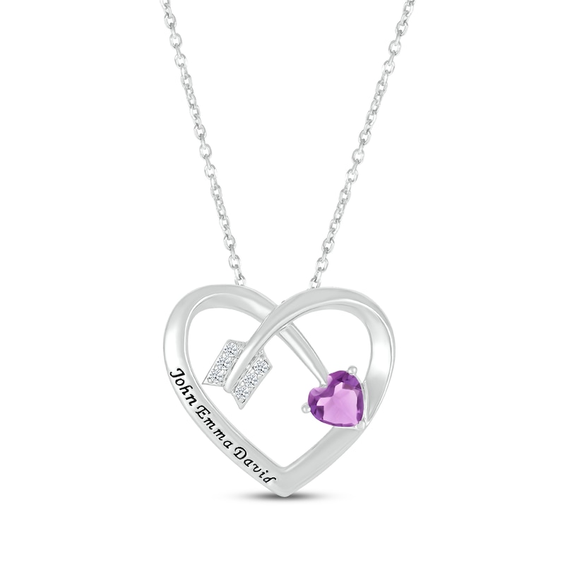 Main Image 1 of Heart-Shaped Amethyst & Round-Cut White Lab-Created Sapphire Heart & Arrow Necklace Sterling Silver 18”