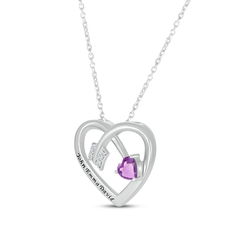 Main Image 2 of Heart-Shaped Amethyst & Round-Cut White Lab-Created Sapphire Heart & Arrow Necklace Sterling Silver 18”