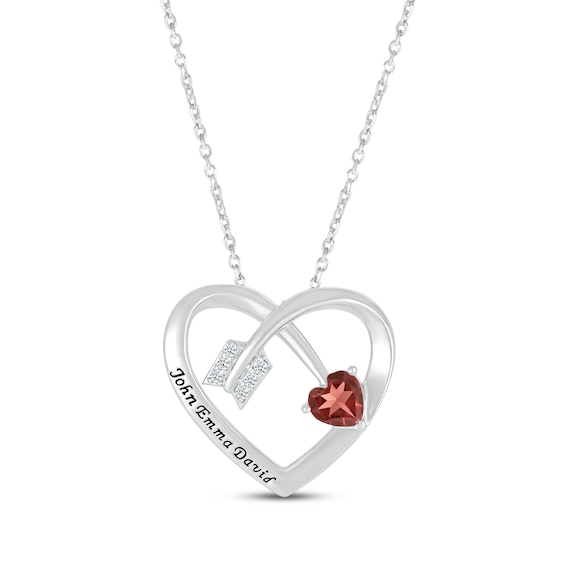 Heart-Shaped Garnet & Round-Cut White Lab-Created Sapphire Heart & Arrow Necklace Sterling Silver 18”
