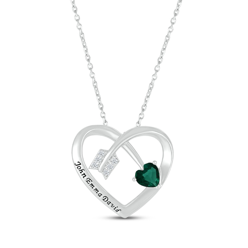 Main Image 1 of Heart-Shaped Lab-Created Emerald & Round-Cut White Lab-Created Sapphire Heart & Arrow Necklace Sterling Silver 18”