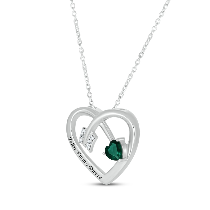Main Image 2 of Heart-Shaped Lab-Created Emerald & Round-Cut White Lab-Created Sapphire Heart & Arrow Necklace Sterling Silver 18”