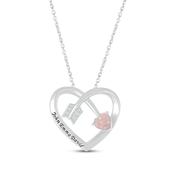 Heart-Shaped Lab-Created Opal & Round-Cut White Lab-Created Sapphire Heart & Arrow Necklace Sterling Silver 18”
