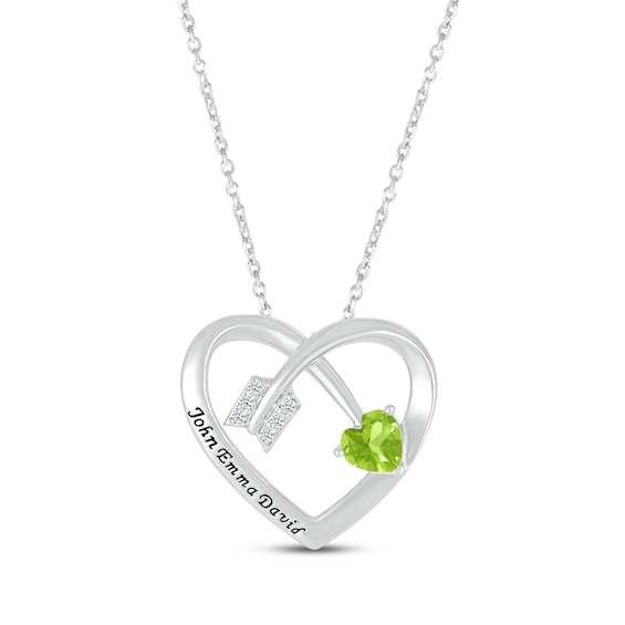 Heart-Shaped Peridot & Round-Cut White Lab-Created Sapphire Heart & Arrow Necklace Sterling Silver 18”