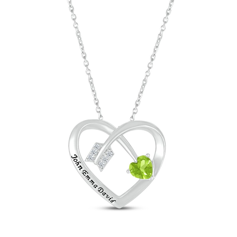 Main Image 1 of Heart-Shaped Peridot & Round-Cut White Lab-Created Sapphire Heart & Arrow Necklace Sterling Silver 18”