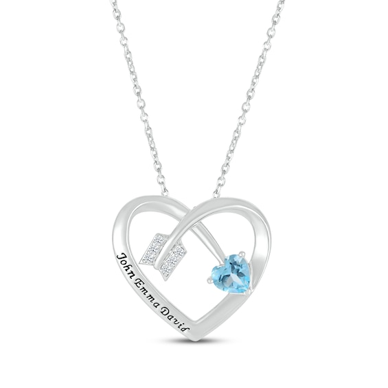 Heart-Shaped Swiss Blue Topaz & Round-Cut White Lab-Created Sapphire Heart & Arrow Necklace Sterling Silver 18”