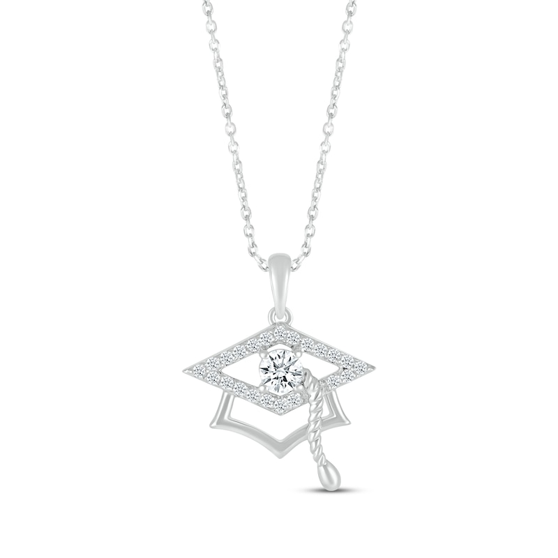 Main Image 1 of Round-Cut White Lab-Created Sapphire Graduation Cap Necklace Sterling Silver 18”