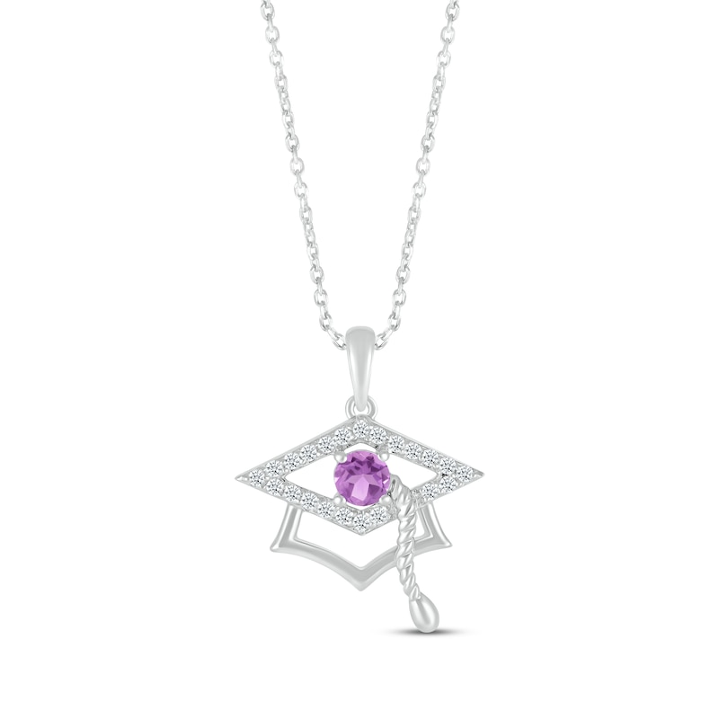 Main Image 1 of Round-Cut Amethyst & Round White Lab-Created Sapphire Graduation Cap Necklace Sterling Silver 18”