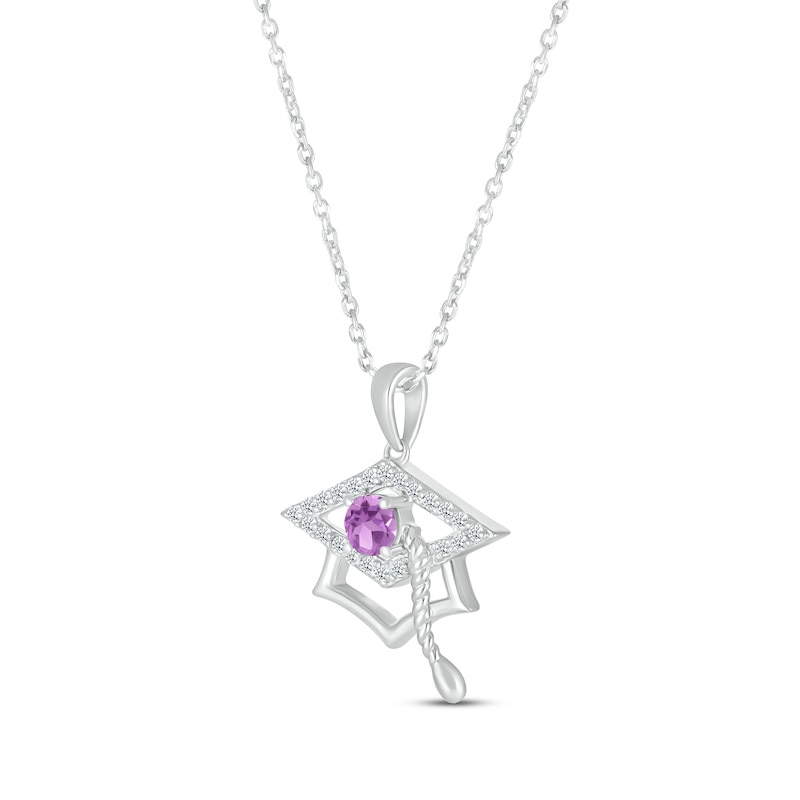 Main Image 2 of Round-Cut Amethyst & Round White Lab-Created Sapphire Graduation Cap Necklace Sterling Silver 18”