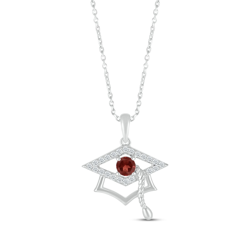 Main Image 1 of Round-Cut Garnet & Round White Lab-Created Sapphire Graduation Cap Necklace Sterling Silver 18”