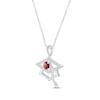 Thumbnail Image 2 of Round-Cut Garnet & Round White Lab-Created Sapphire Graduation Cap Necklace Sterling Silver 18”