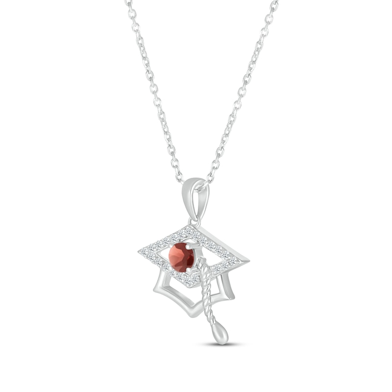 Main Image 2 of Round-Cut Garnet & Round White Lab-Created Sapphire Graduation Cap Necklace Sterling Silver 18”