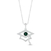 Thumbnail Image 1 of Round-Cut Lab-Created Emerald & Round White Lab-Created Sapphire Graduation Cap Necklace Sterling Silver 18”