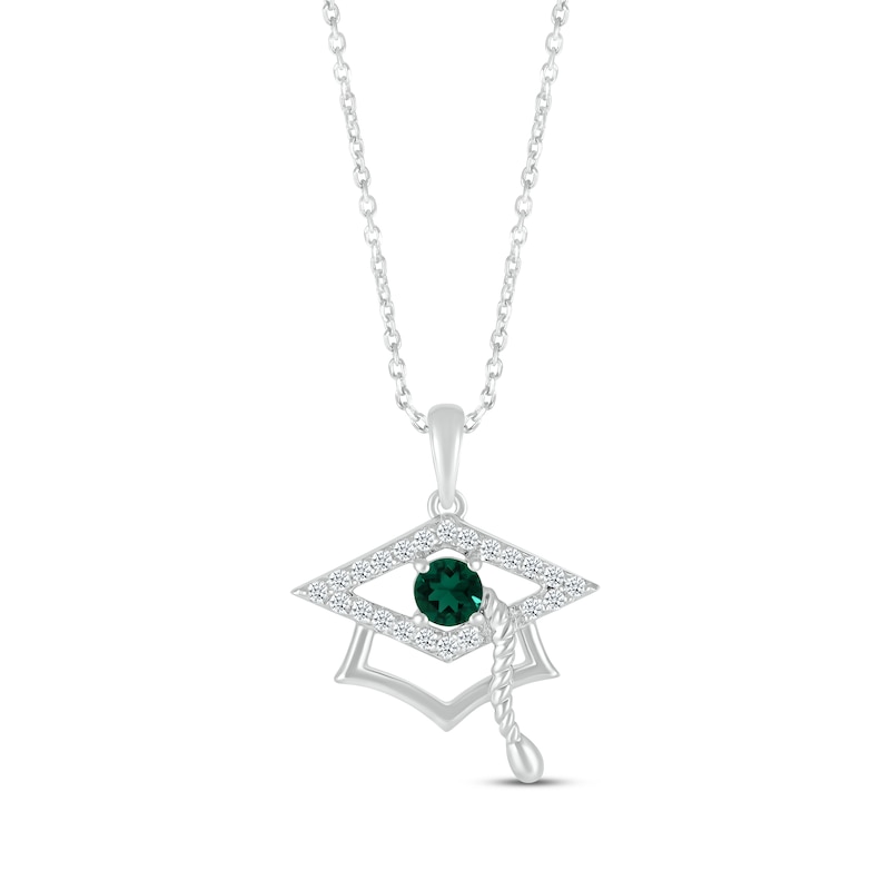 Main Image 1 of Round-Cut Lab-Created Emerald & Round White Lab-Created Sapphire Graduation Cap Necklace Sterling Silver 18”