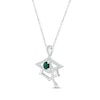 Thumbnail Image 2 of Round-Cut Lab-Created Emerald & Round White Lab-Created Sapphire Graduation Cap Necklace Sterling Silver 18”