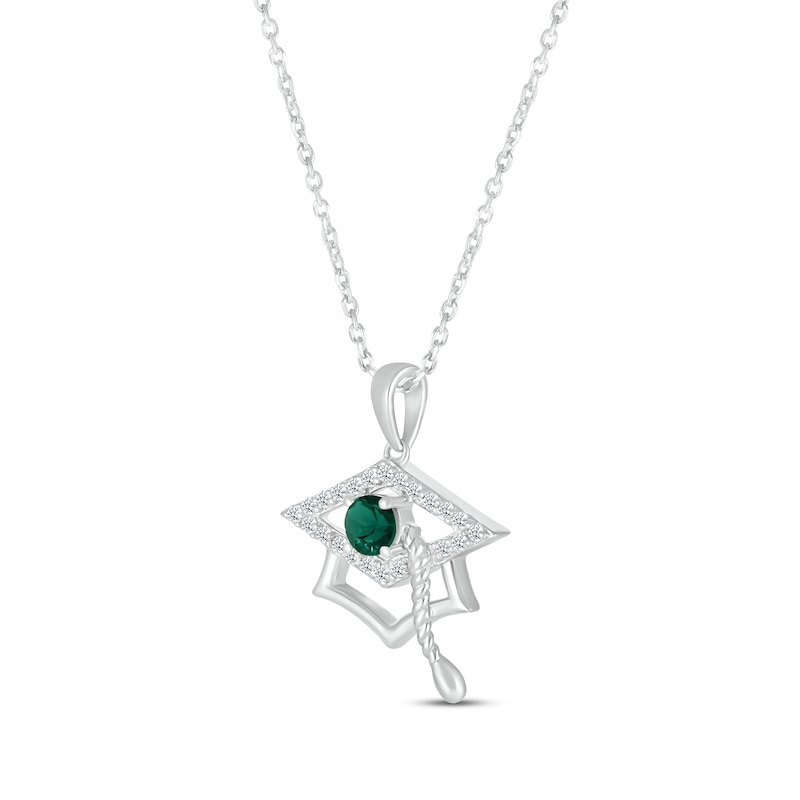 Main Image 2 of Round-Cut Lab-Created Emerald & Round White Lab-Created Sapphire Graduation Cap Necklace Sterling Silver 18”
