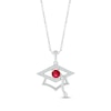 Thumbnail Image 1 of Round-Cut Lab-Created Ruby & Round White Lab-Created Sapphire Graduation Cap Necklace Sterling Silver 18”
