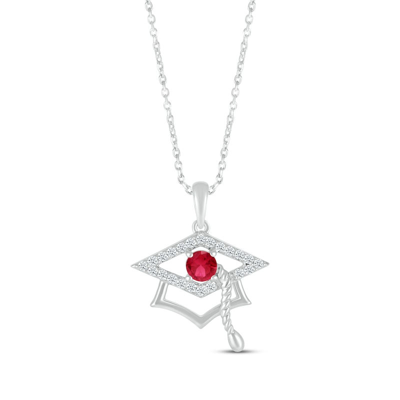 Main Image 1 of Round-Cut Lab-Created Ruby & Round White Lab-Created Sapphire Graduation Cap Necklace Sterling Silver 18”