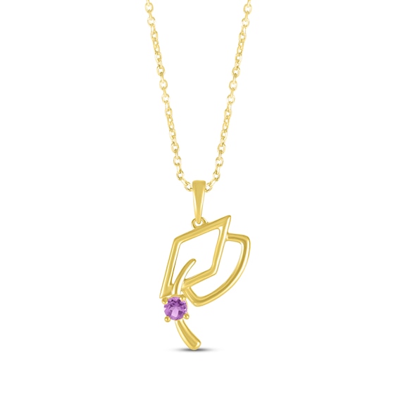 Round-Cut Amethyst Graduation Cap Necklace 10K Yellow Gold