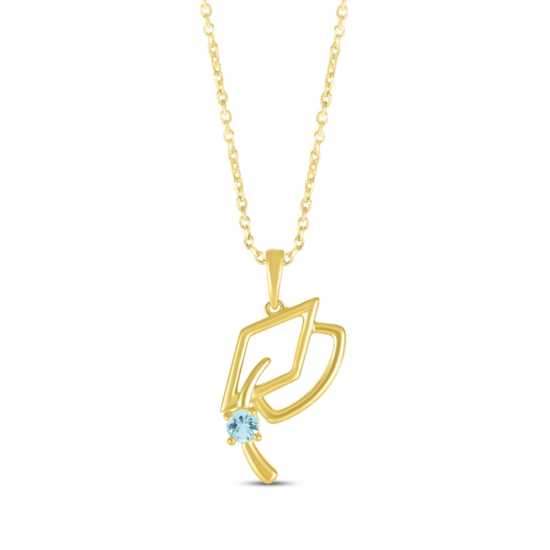 Main Image 1 of Round-Cut Aquamarine Graduation Cap Necklace 10K Yellow Gold