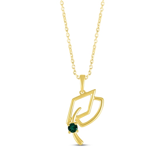 Round-Cut Lab-Created Emerald Graduation Cap Necklace 10K Yellow Gold