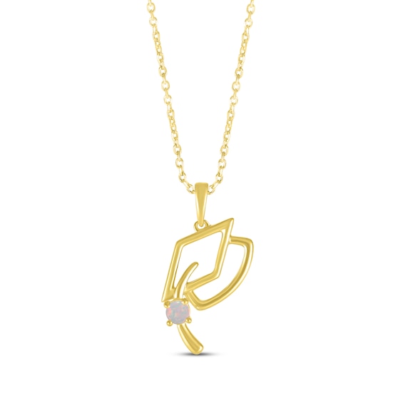 Round-Cut Lab-Created Opal Graduation Cap Necklace 10K Yellow Gold