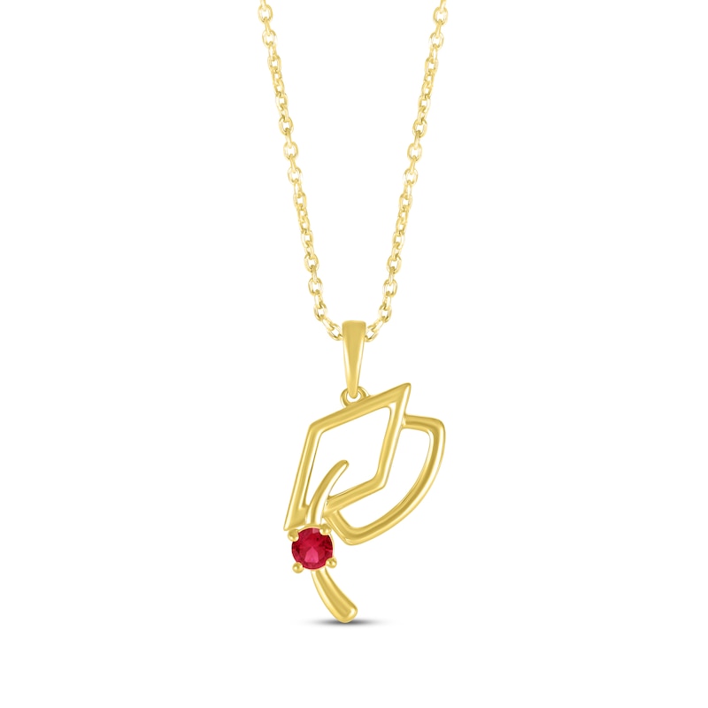 Main Image 1 of Round-Cut Lab-Created Ruby Graduation Cap Necklace 10K Yellow Gold