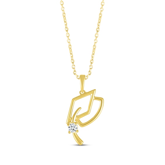 Round-Cut White Lab-Created Sapphire Graduation Cap Necklace 10K Yellow Gold