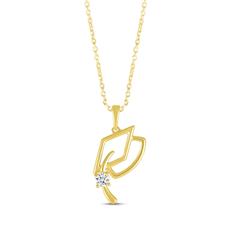 Main Image 1 of Round-Cut White Lab-Created Sapphire Graduation Cap Necklace 10K Yellow Gold