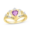 Thumbnail Image 1 of Heart-Shaped Amethyst & Round-Cut White Lab-Created Sapphire Heart Chevron Ring 10K Yellow Gold