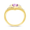 Thumbnail Image 2 of Heart-Shaped Amethyst & Round-Cut White Lab-Created Sapphire Heart Chevron Ring 10K Yellow Gold