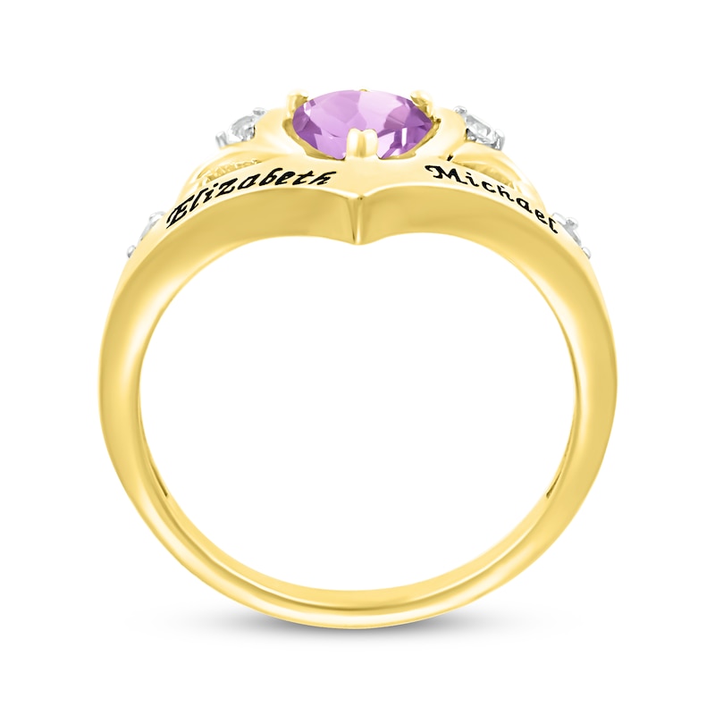 Main Image 2 of Heart-Shaped Amethyst & Round-Cut White Lab-Created Sapphire Heart Chevron Ring 10K Yellow Gold