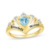 Thumbnail Image 1 of Heart-Shaped Swiss Blue Topaz & Round-Cut White Lab-Created Sapphire Heart Chevron Ring 10K Yellow Gold