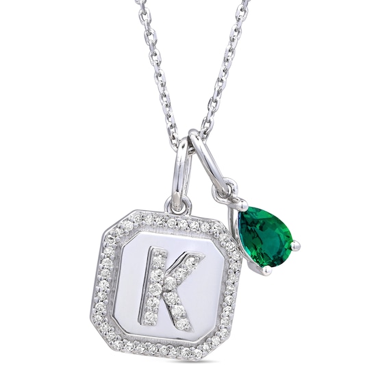 1/5 ct tw Diamond Raised Initial Geometric Disc and Birthstone Necklace (1 Stone and 1 Initial)
