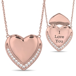 White Lab-Created Sapphire Hidden Message Heart Necklace (3 Lines)