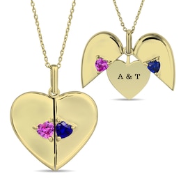 Birthstone Couple's Hidden Message Heart Necklace (2 Stones and 3 Lines)
