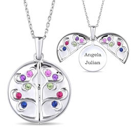 Birthstone Family Tree Hidden Message Necklace (5 Stones and 3 Lines)