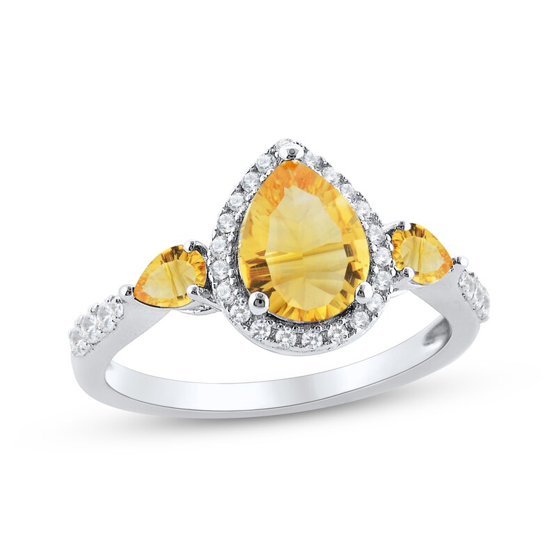 Pear-Shaped Citrine & White Lab-Created Sapphire Ring Sterling Silver