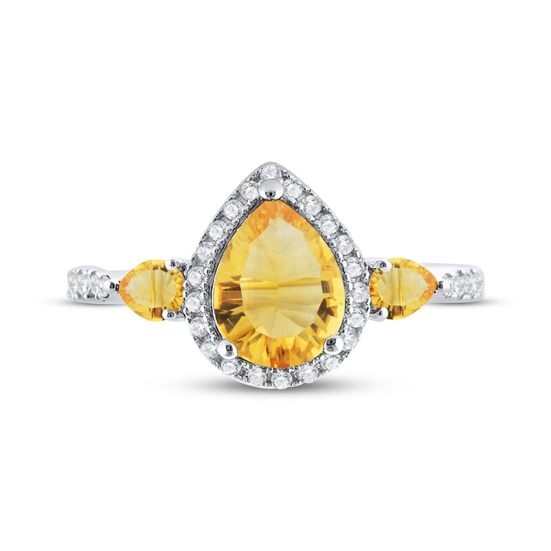 Pear-Shaped Citrine & White Lab-Created Sapphire Ring Sterling Silver