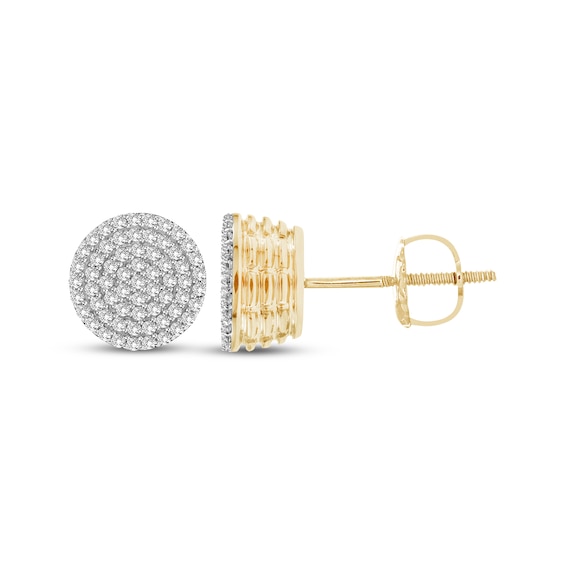 Men's Diamond Circle Stud Earrings 1/2 ct tw 10K Yellow Gold