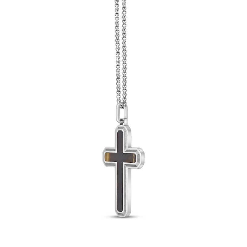 Main Image 2 of Men's Tiger's Eye Cross Necklace Stainless Steel 24"