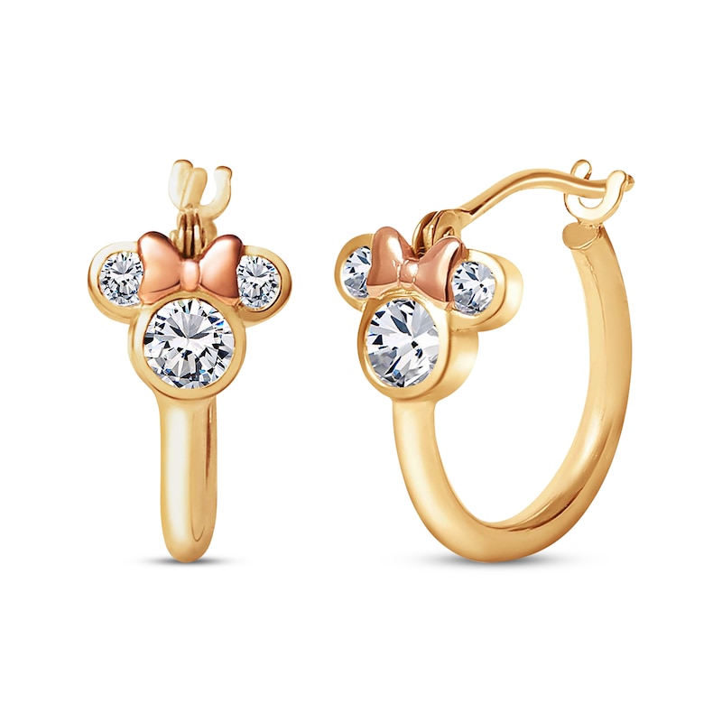 Main Image 1 of Children’s Minnie Mouse Round-Cut Cubic Zirconia Hoop Earrings 14K Yellow Gold
