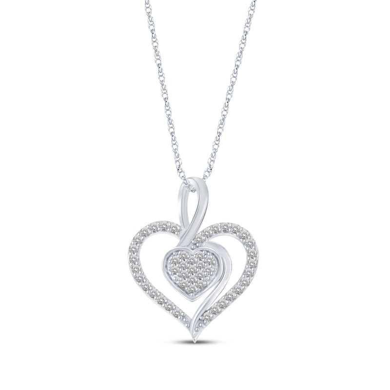 Round-Cut Multi-Diamond Center Heart Necklace 1/5 ct tw Sterling Silver 18”
